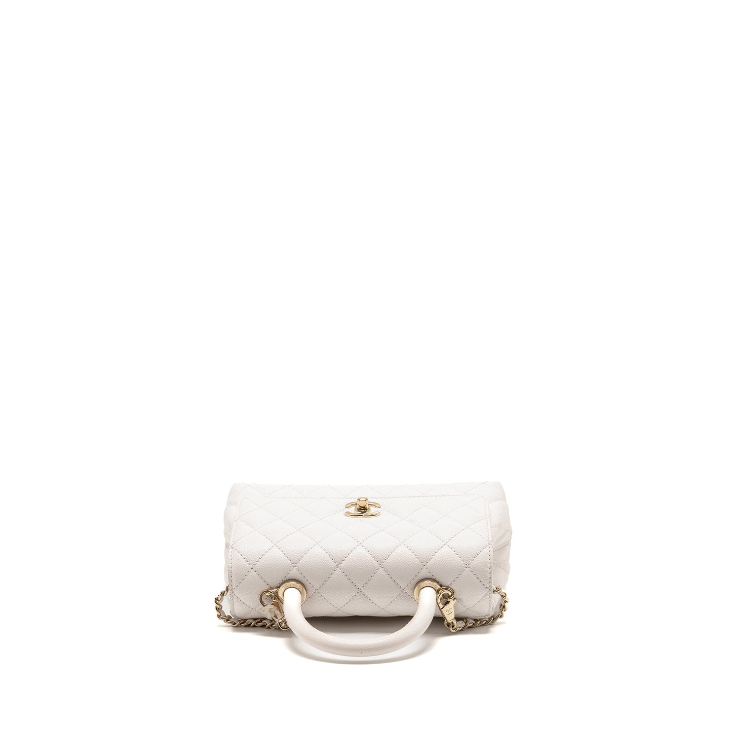 Chanel Small Coco Handle Caviar White LGHW (Microchip)