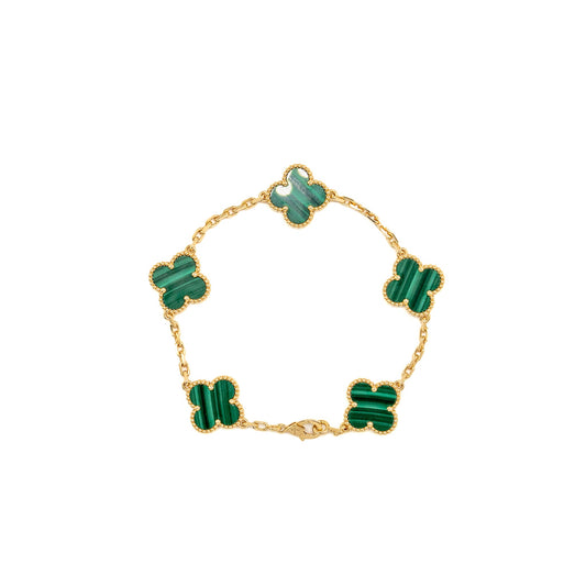 Van Cleef & Arpels Vintage Alhambra Bracelet 5 Motifs Malachite Yellow Gold
