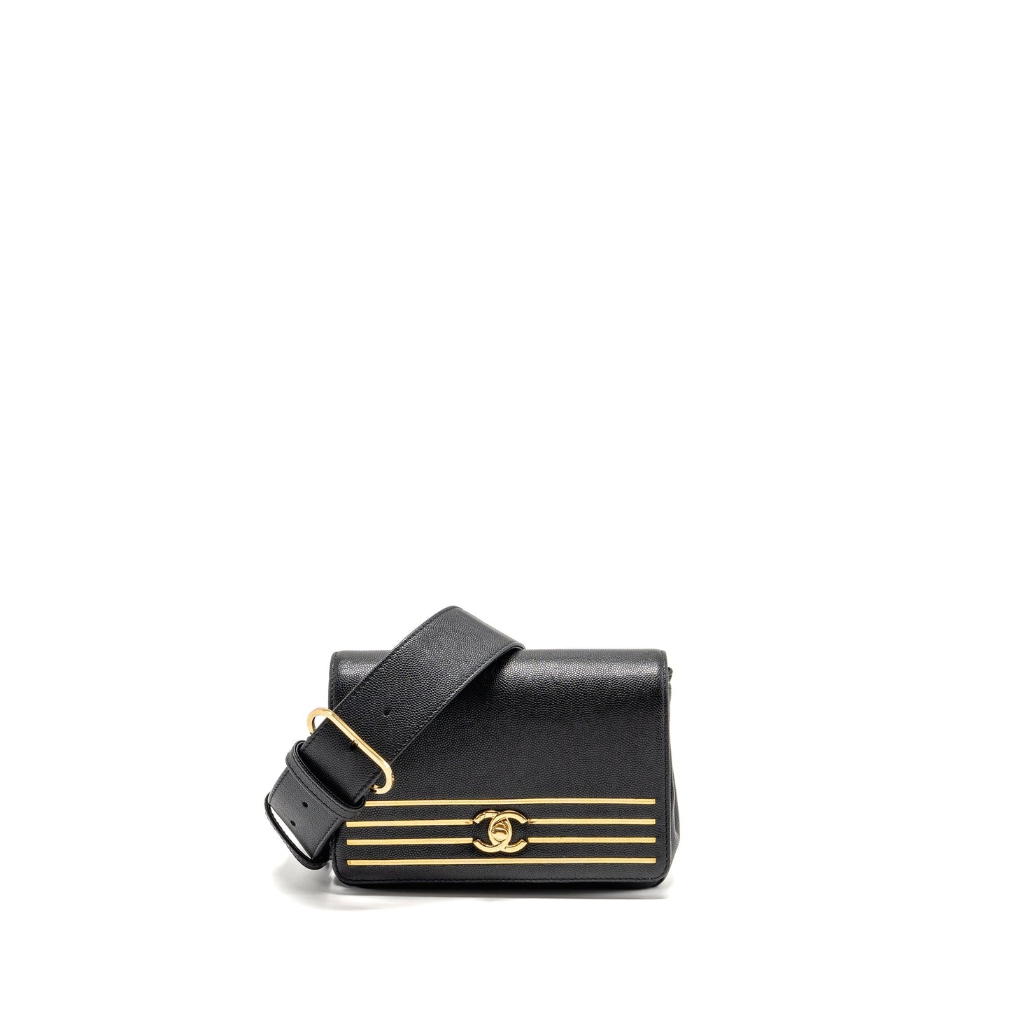 Chanel 19c Captain Gold Belt Waist Bag Caviar Black GHW