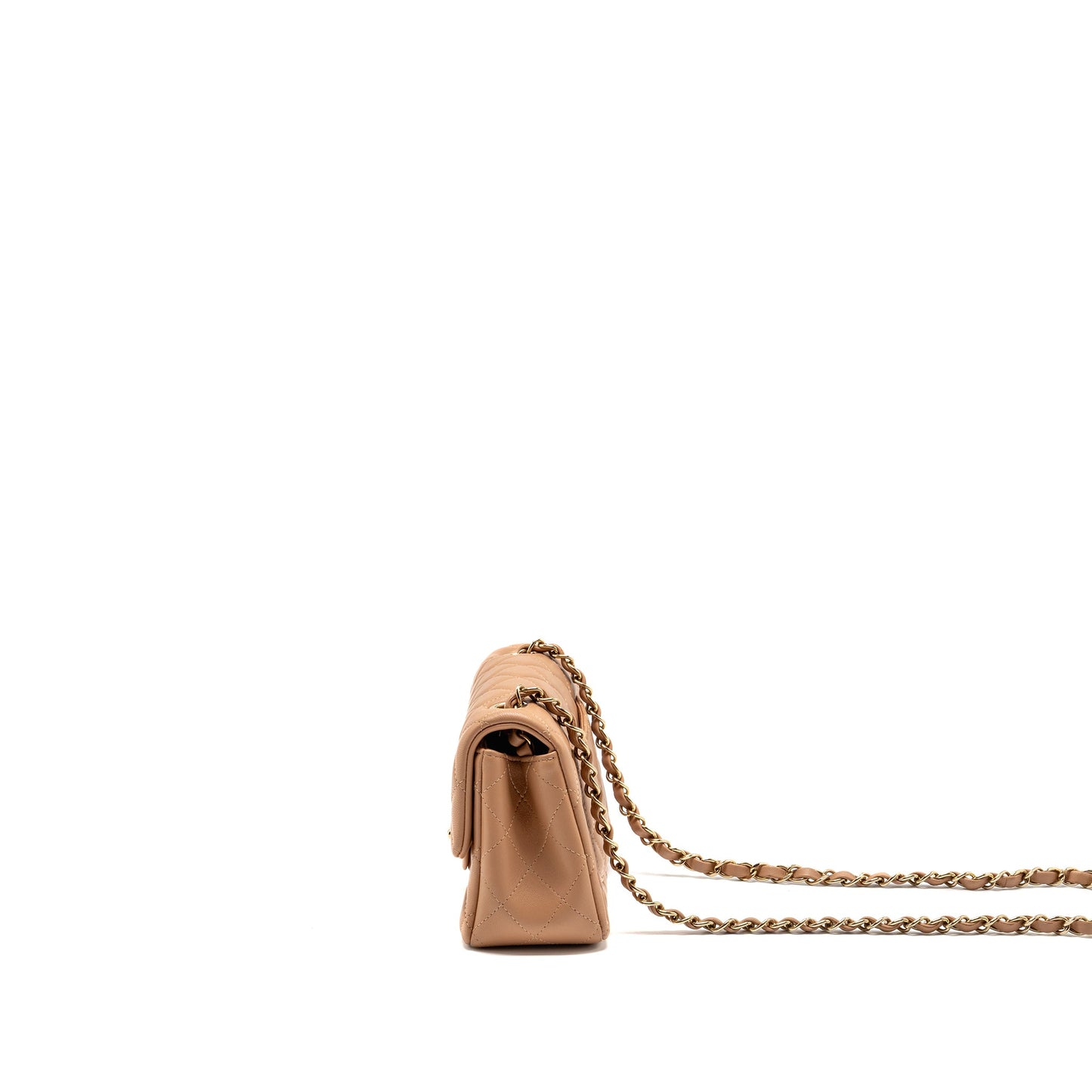 Chanel Mini Rectangular Flap Bag Lambskin Caramel LGHW (Microchip)