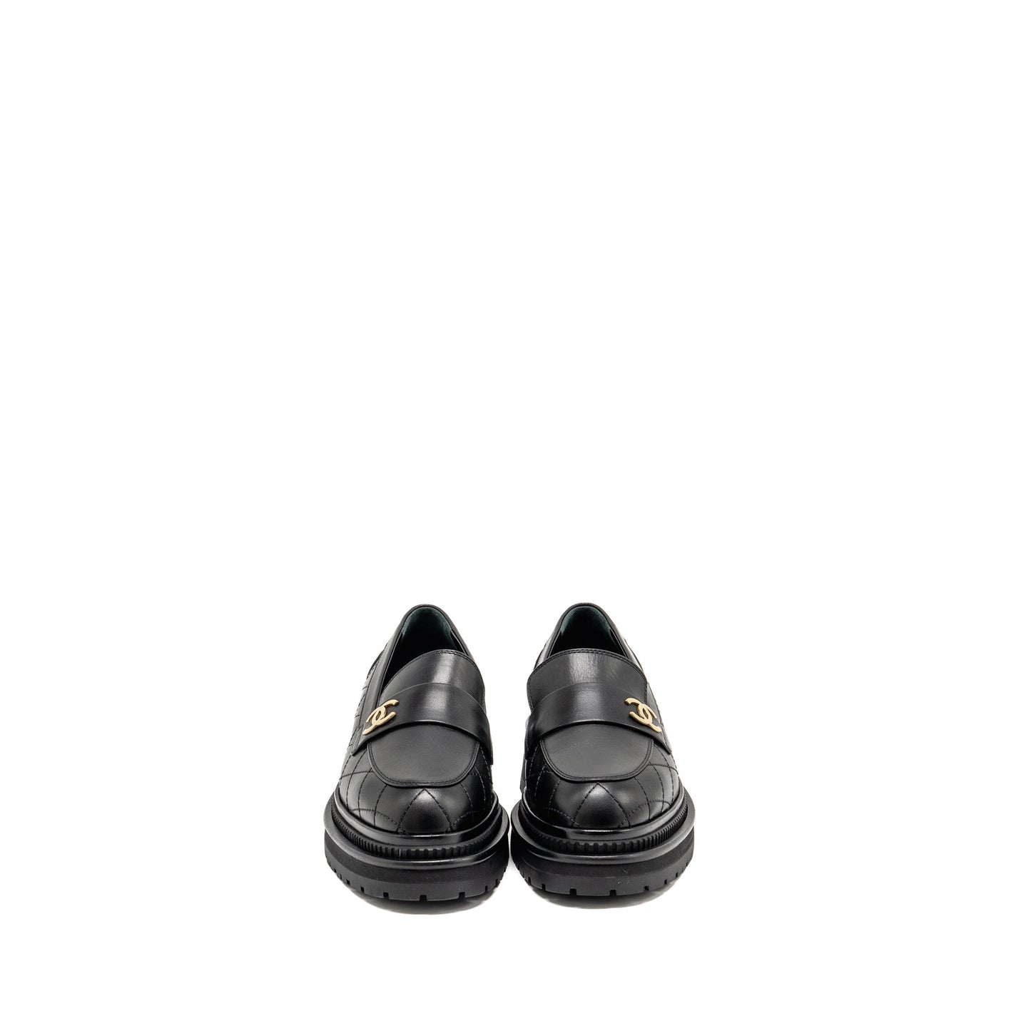 Chanel 23A Size 37 Qulited CC Platform Loafers Black LGHW