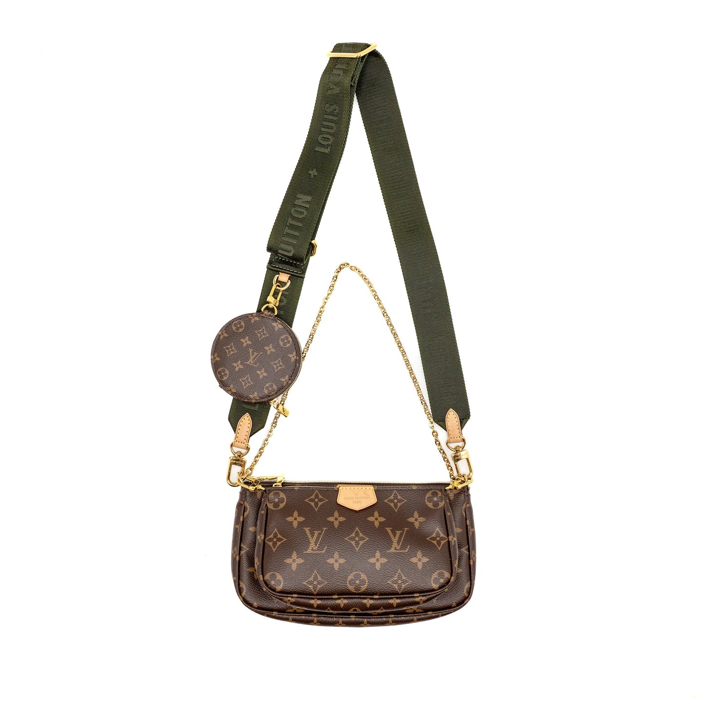 Louis Vuitton multi pochette accessories Khaki strap monogram canvas GHW