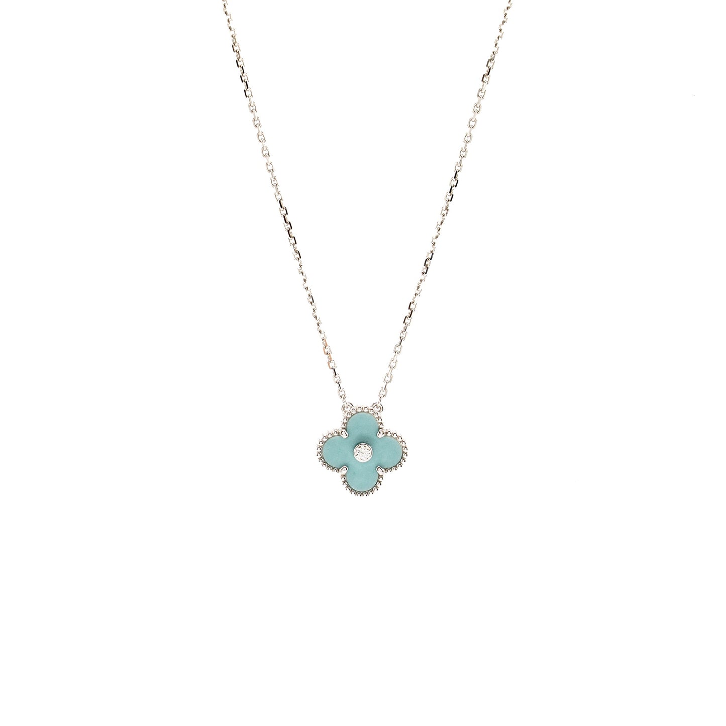 Van Cleef & Arpels 2022 Holiday Limited Vintage Alhambra Pendant Porcelain/White Gold/Diamond