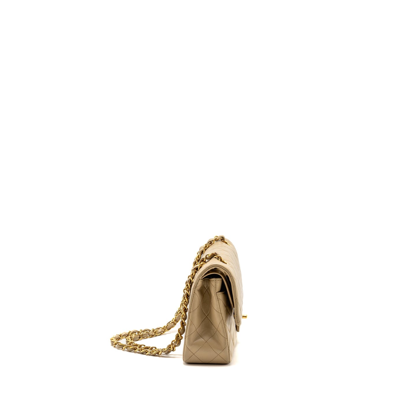 Chanel Vintage Small Classic Double Flap Bag Lambskin Beige GHW