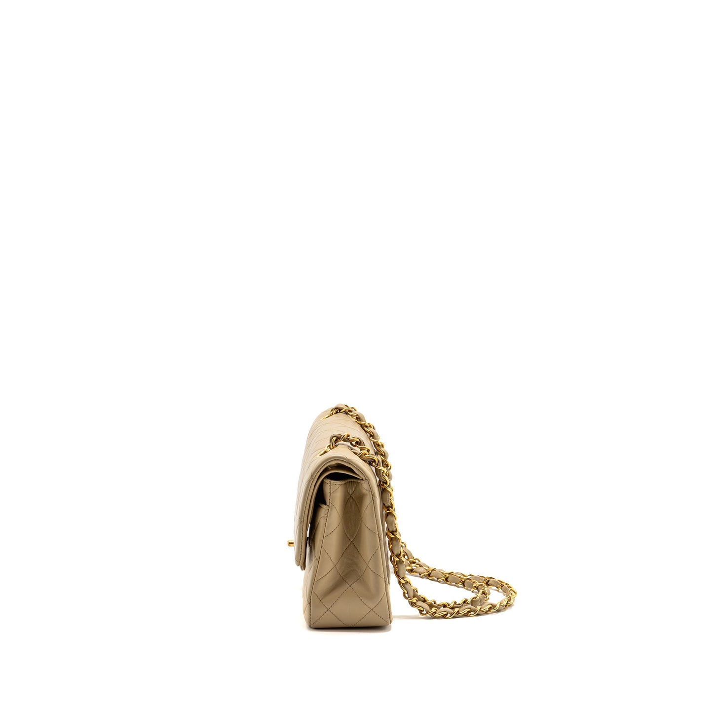 Chanel Vintage Small Classic Double Flap Bag Lambskin Beige GHW