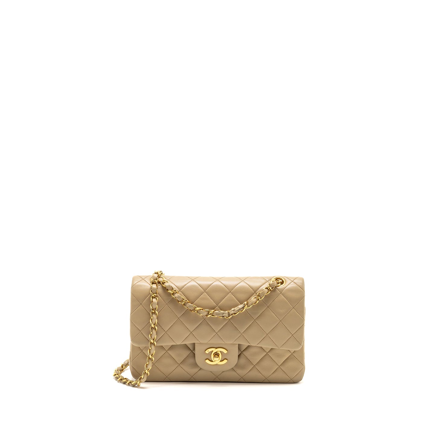 Chanel Vintage Small Classic Double Flap Bag Lambskin Beige GHW