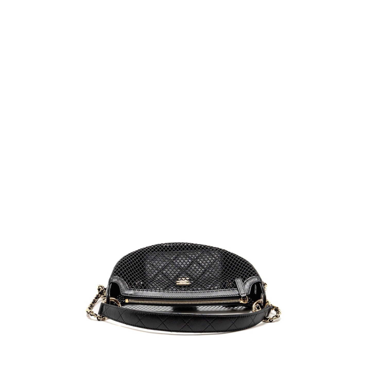 Chanel 25S Half Moon Clutch with Chain Mesh/Lambskin Black LGHW (Microchip)