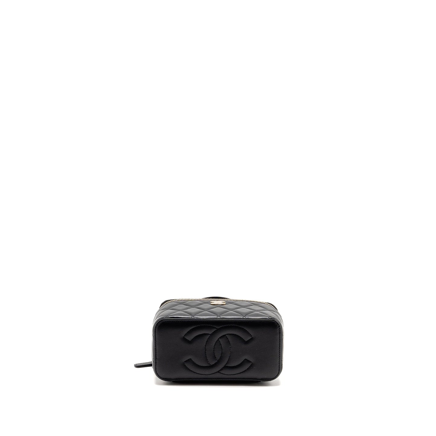 Chanel Top Handle Long Vanity Case Lambskin Black LGHW (Microchip)
