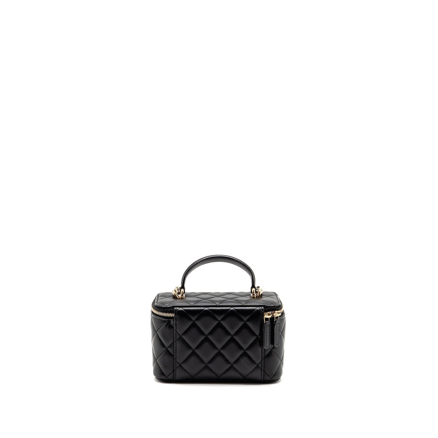 Chanel Top Handle Long Vanity Case Lambskin Black LGHW (Microchip)