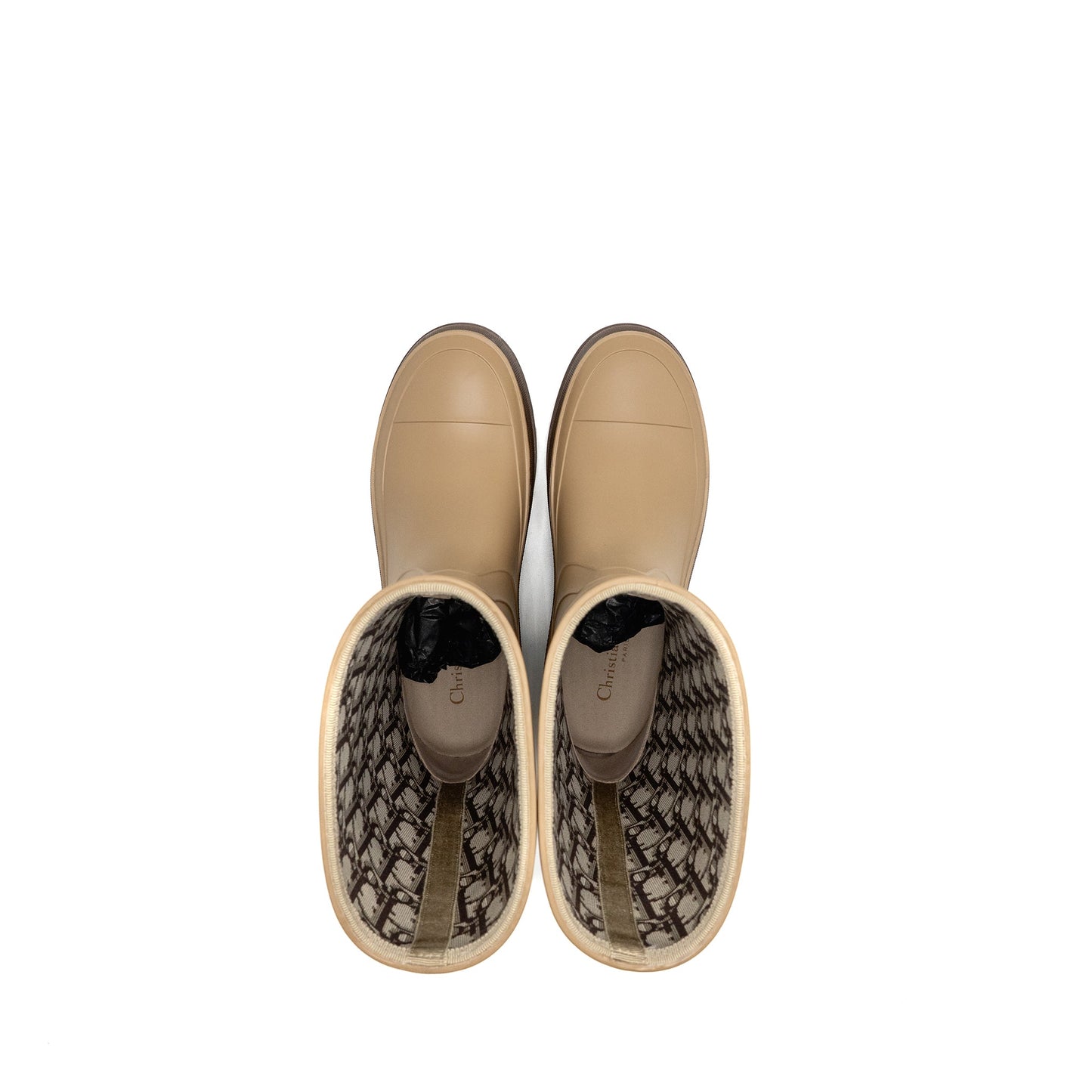 Dior Size 37 Diorunion Rubber Rain Boots Beige/Brown