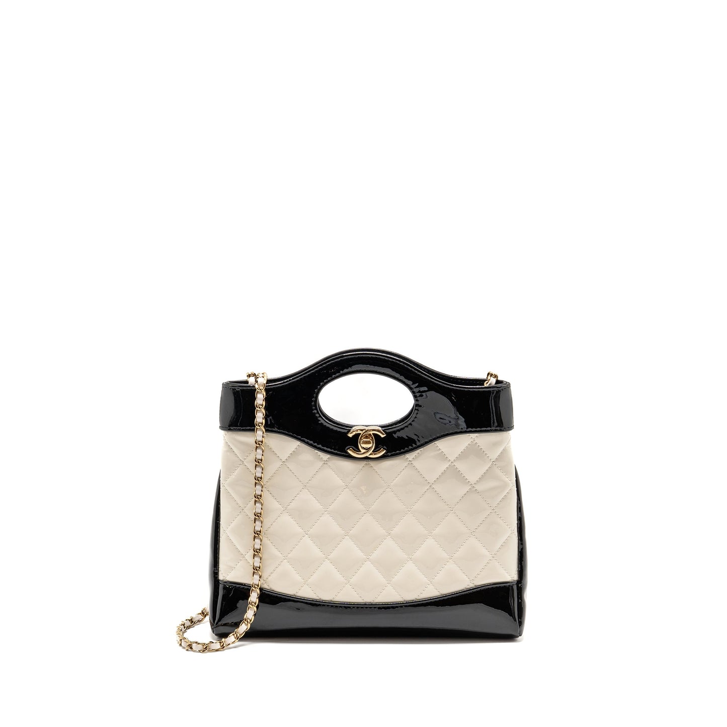 Chanel Mini 31 Bag Patent Black / White LGHW (Microchip)