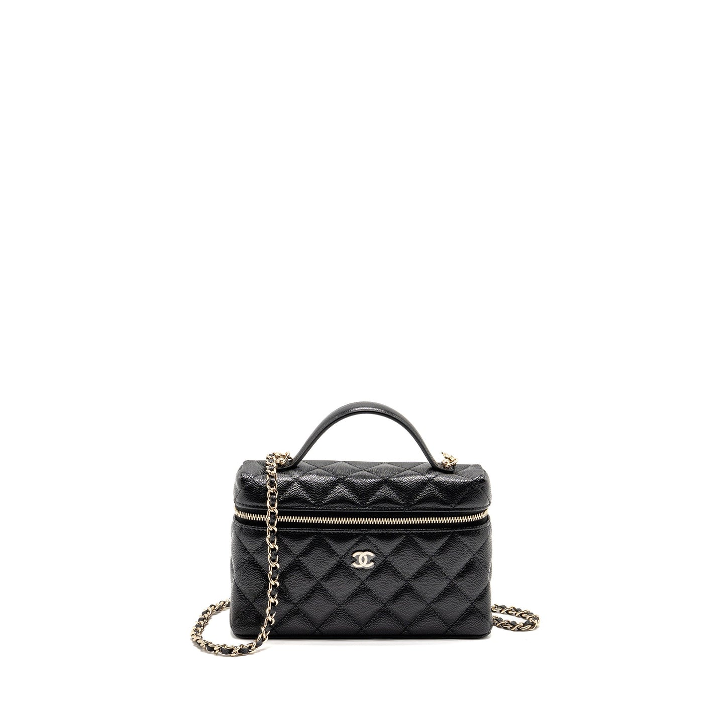 Chanel 25p CC top Handle Vanity with Chain Caviar Black LGHW (microchip)
