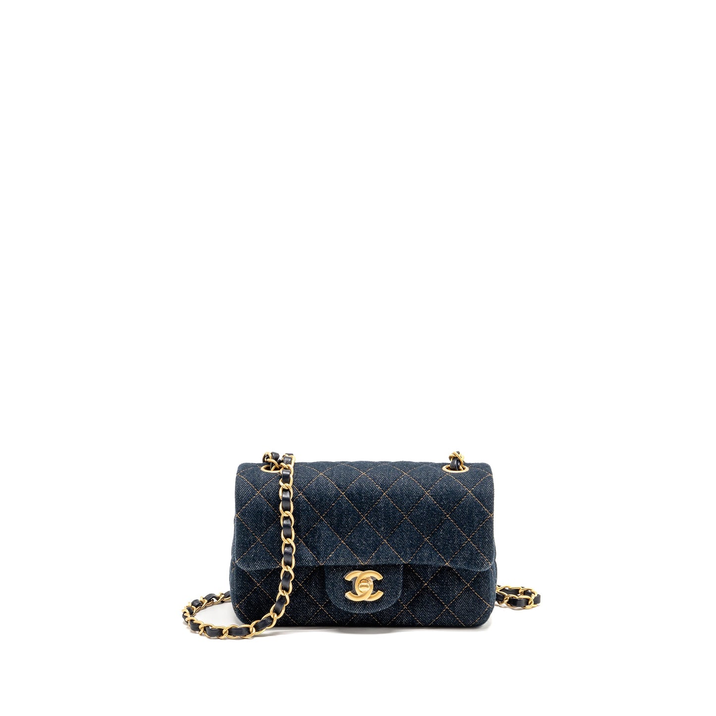 Chanel Mini Rectangular Flap Bag Denim Dark Blue GHW (Microchip)