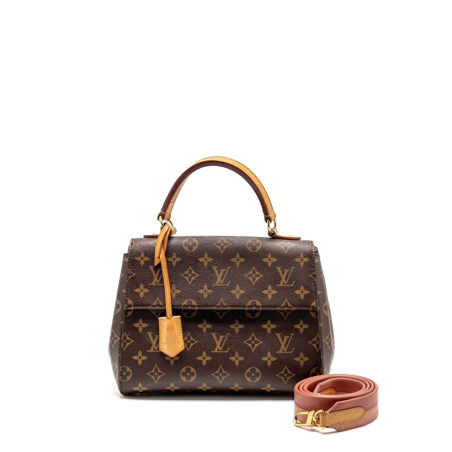 LOUIS VUITTON Cluny BB Monogram Canvas with Pink Strap GHW