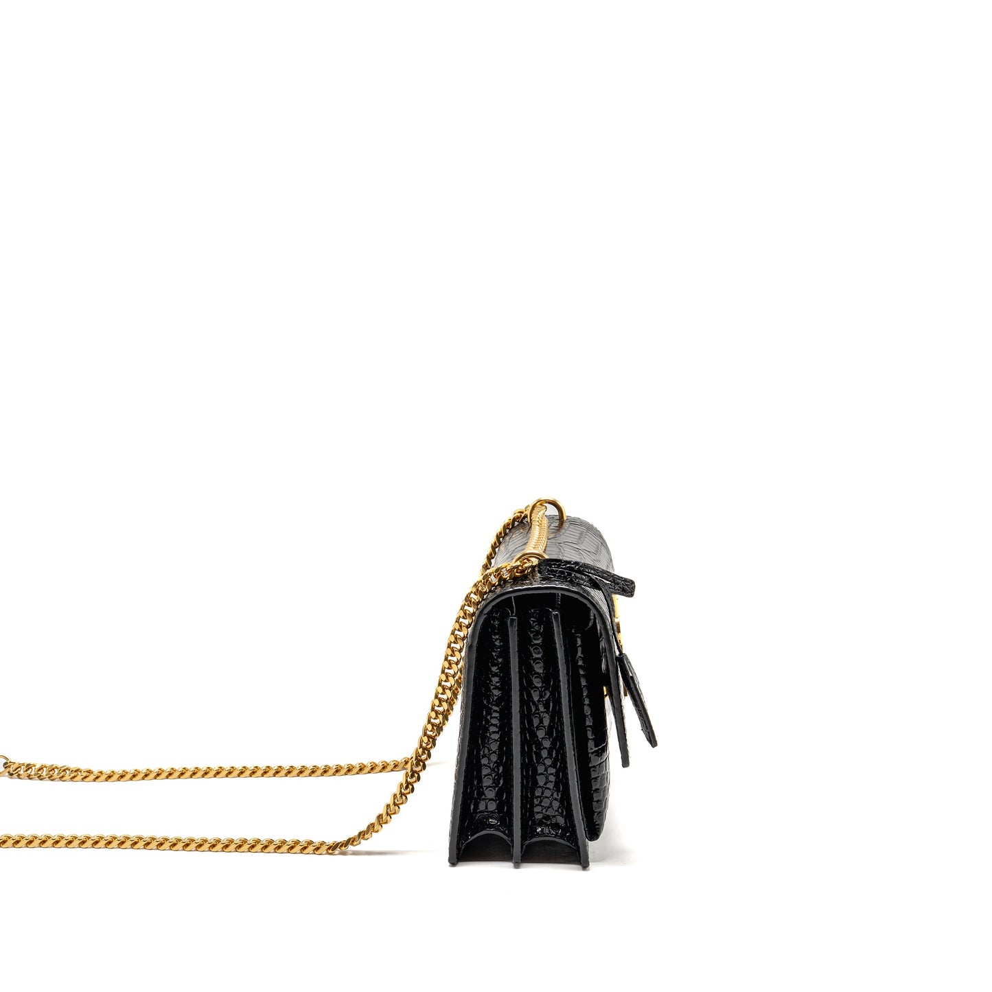 Saint Laurent/YSL Sunset Medium Crocodile-Embossed Calfskin Black GHW