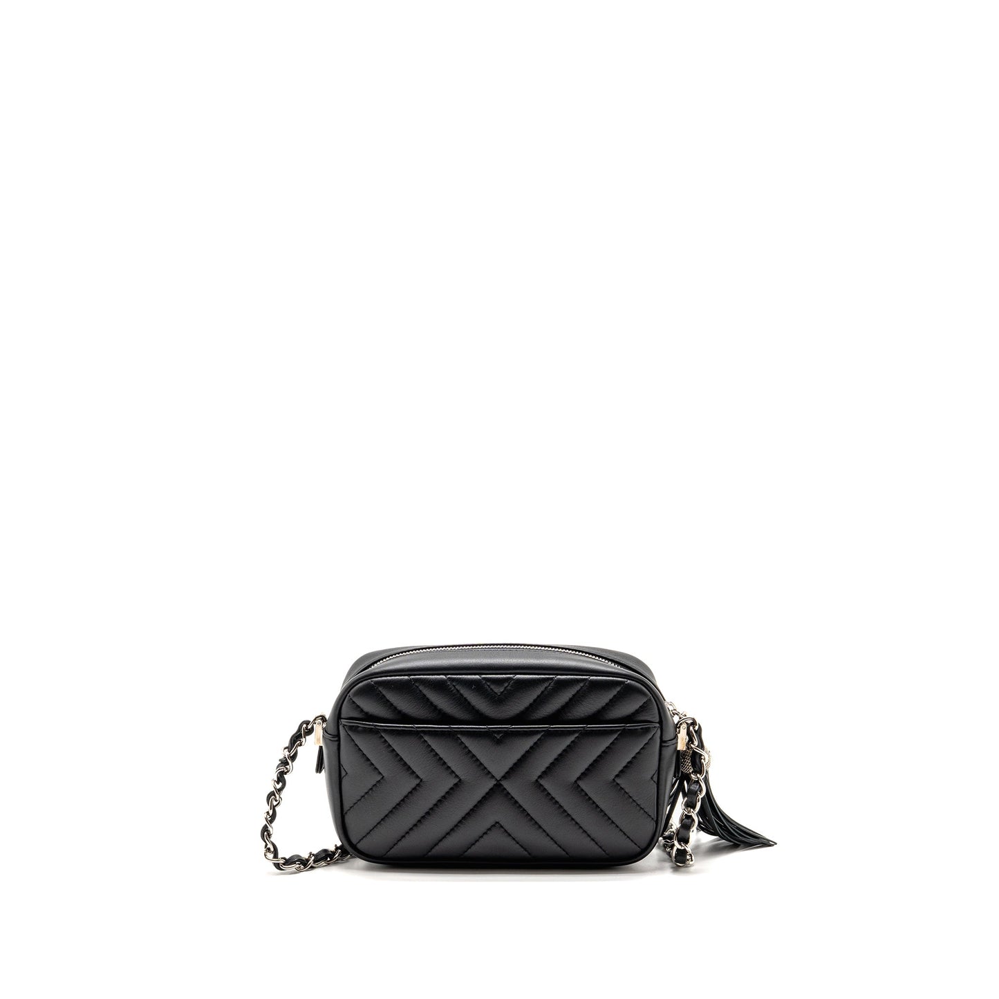 Chanel Diagonal Chevron Camera Bag with Detailed Tassel Calfskin Black SHW