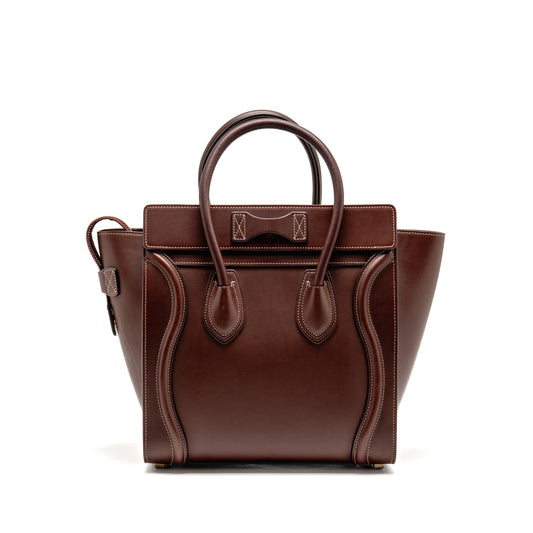 Celine Micro Luggage Bag Calfskin Burgundy GHW