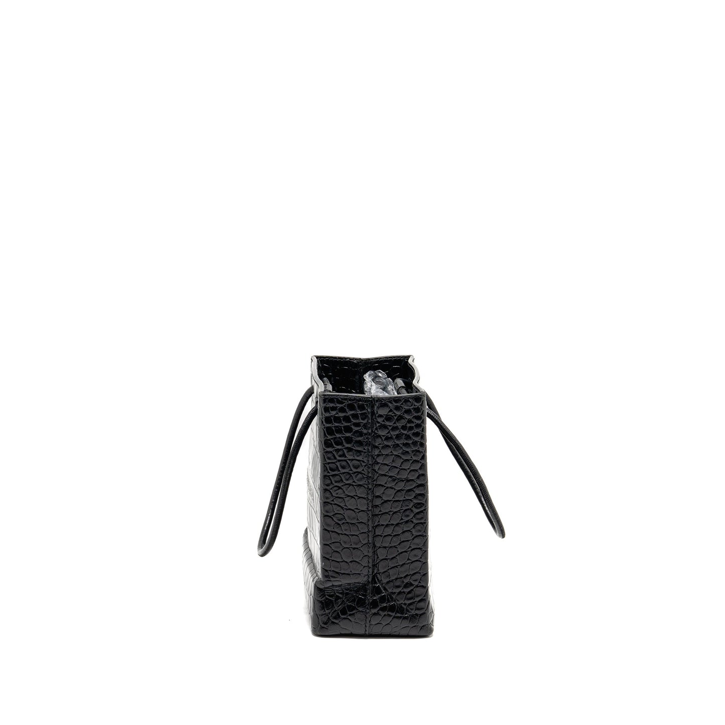 Balenciaga Shopping Tote Bag XXS Croc Embossed Calfskin Black SHW
