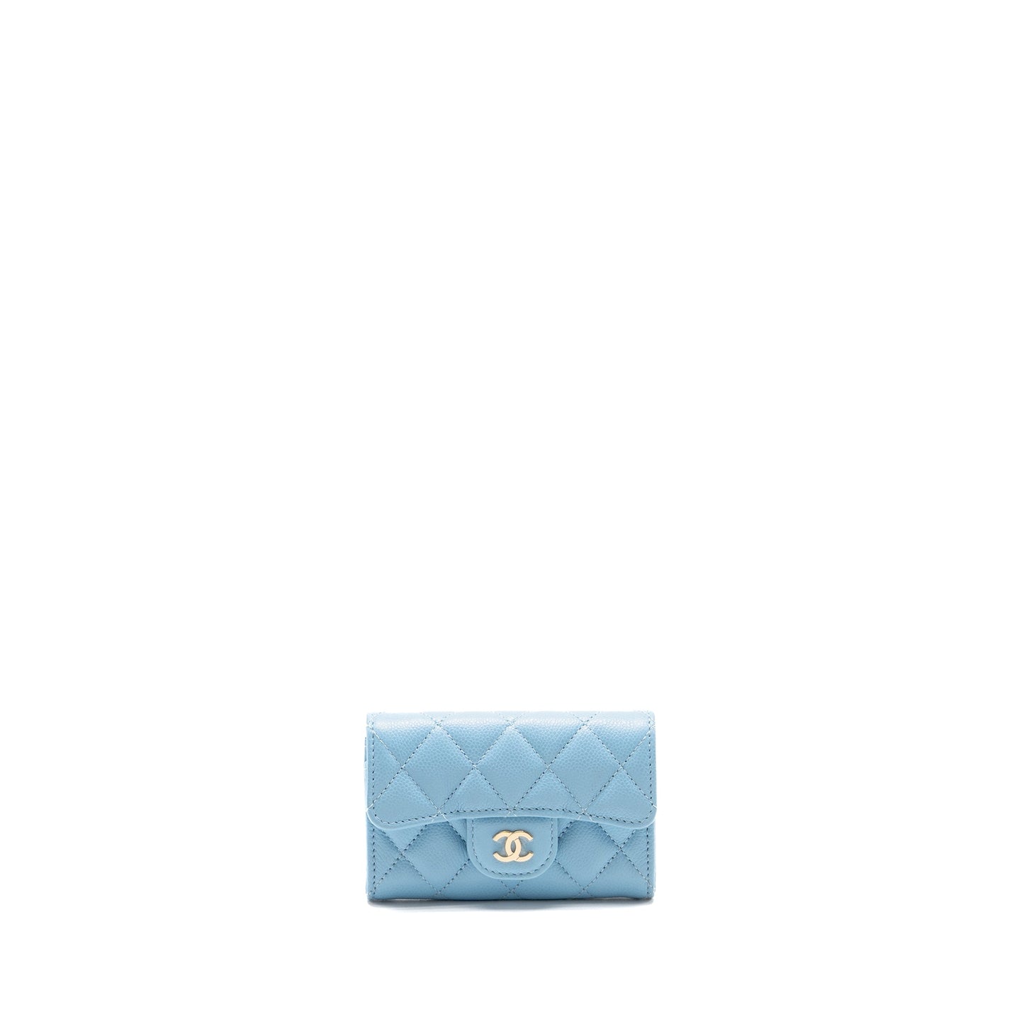 Chanel Classic Flap Card Holder Caviar Blue LGHW (Microchip)