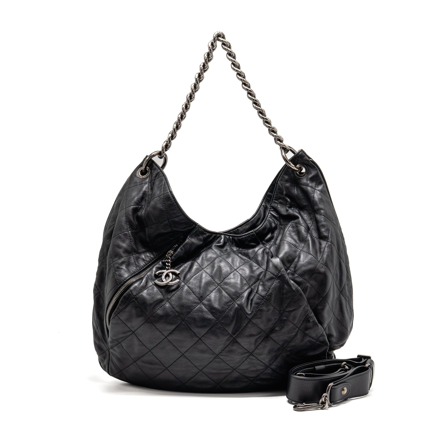 Chanel Coco Pleats Hobo Bag Calfskin Black Ruthenium Hardware