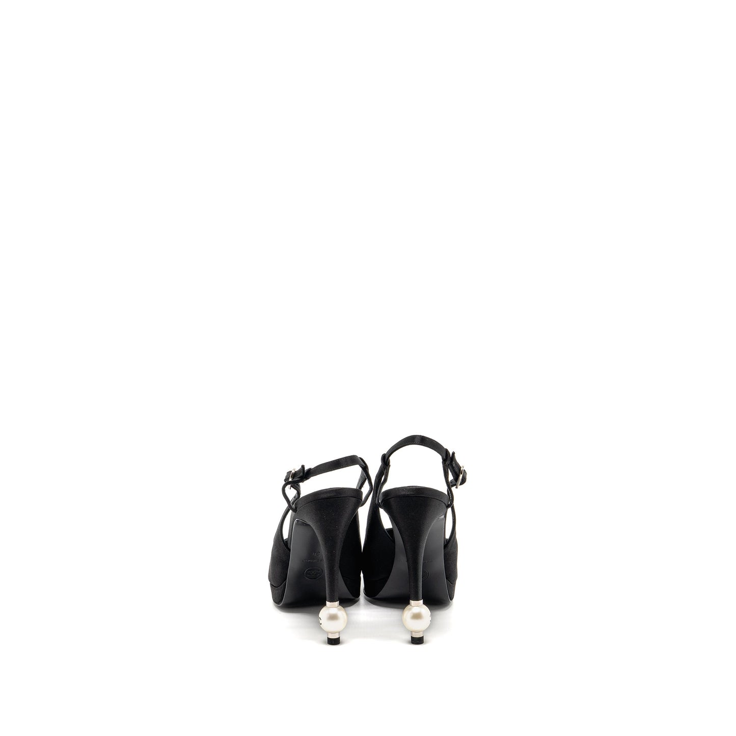 Chanel Size 38 Heels with Pearl Satin Black