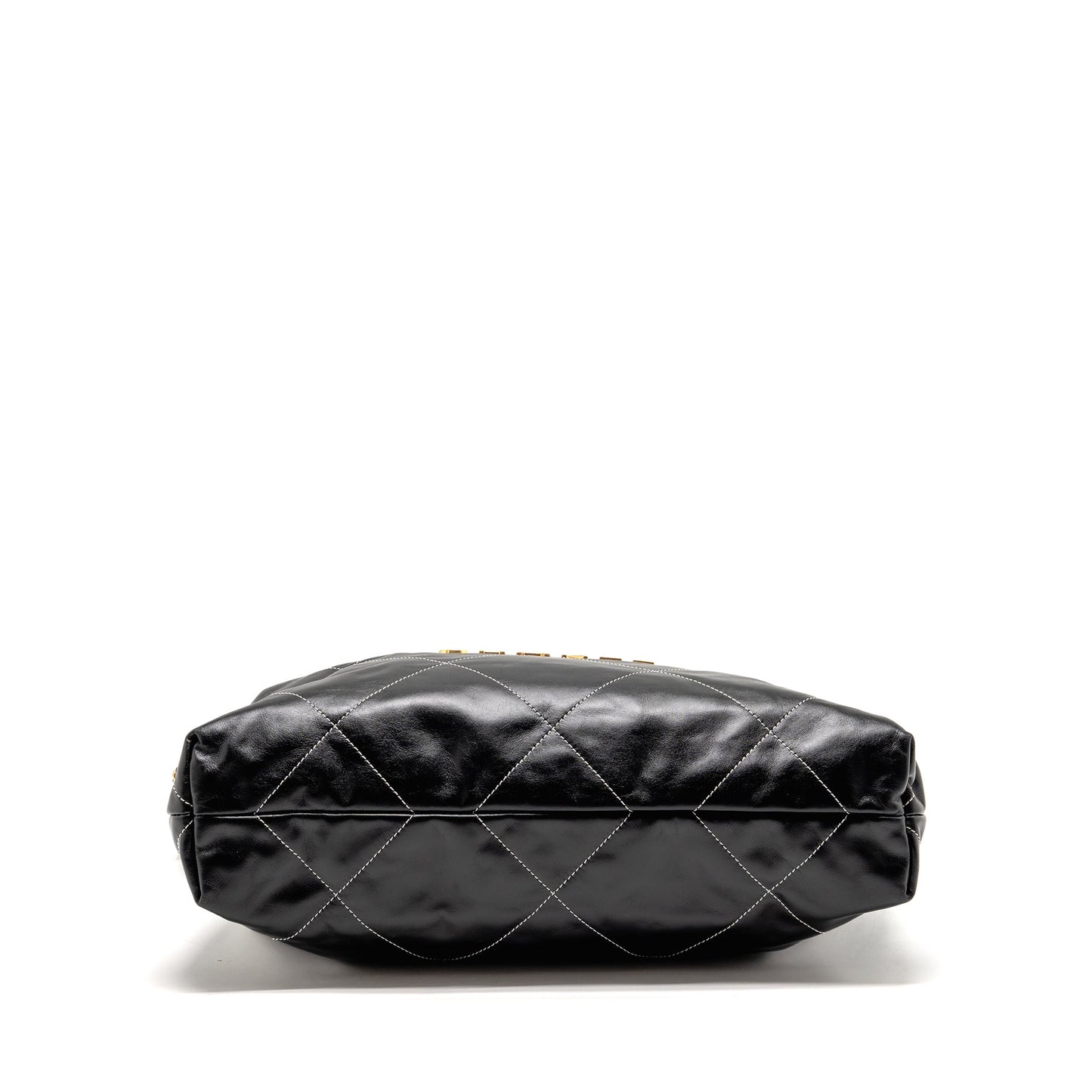 Chanel Medium 22 Bag White Stitching Calfskin Black GHW (Microchip)