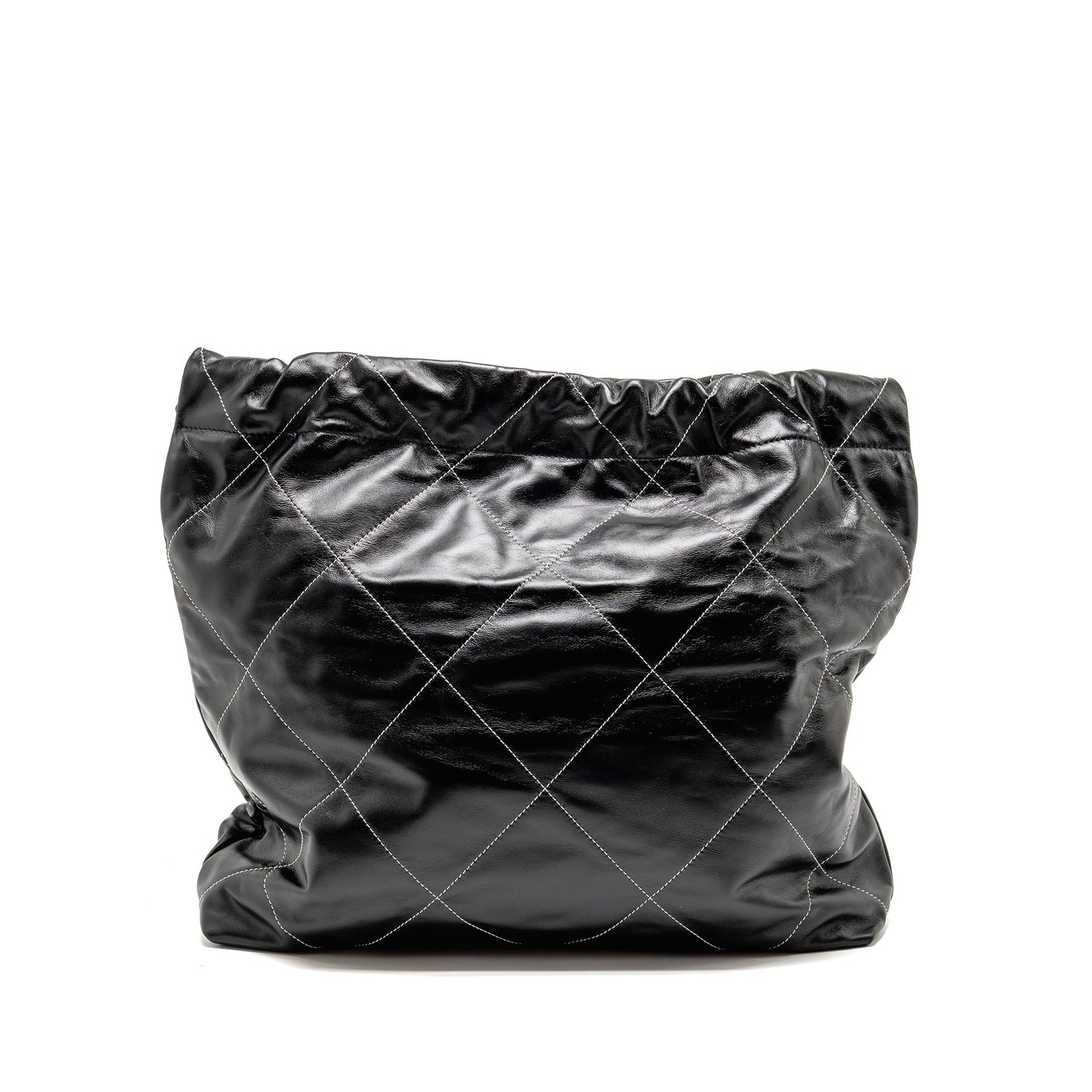 Chanel Medium 22 Bag White Stitching Calfskin Black GHW (Microchip)