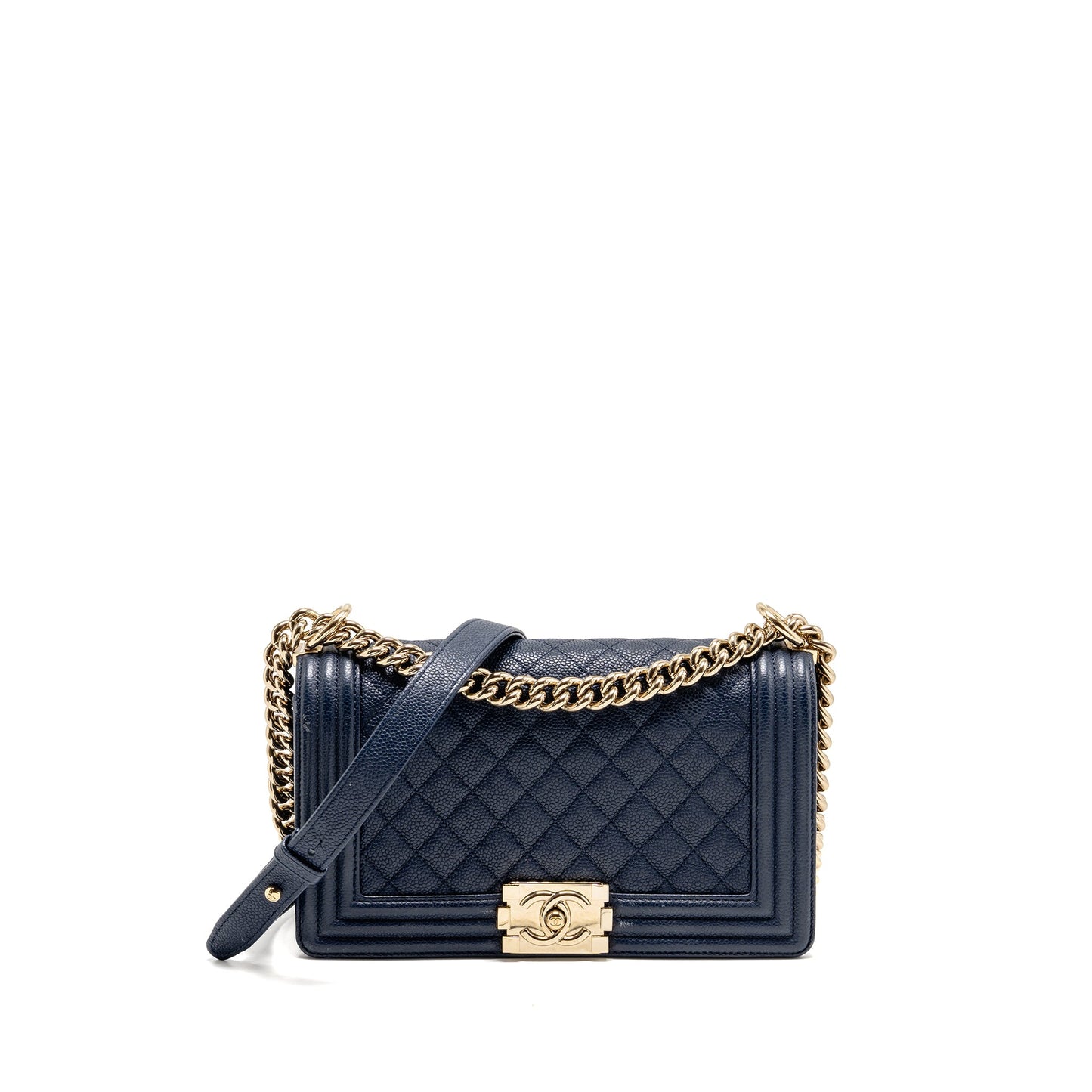 Chanel Medium Boy Bag Caviar Navy LGHW