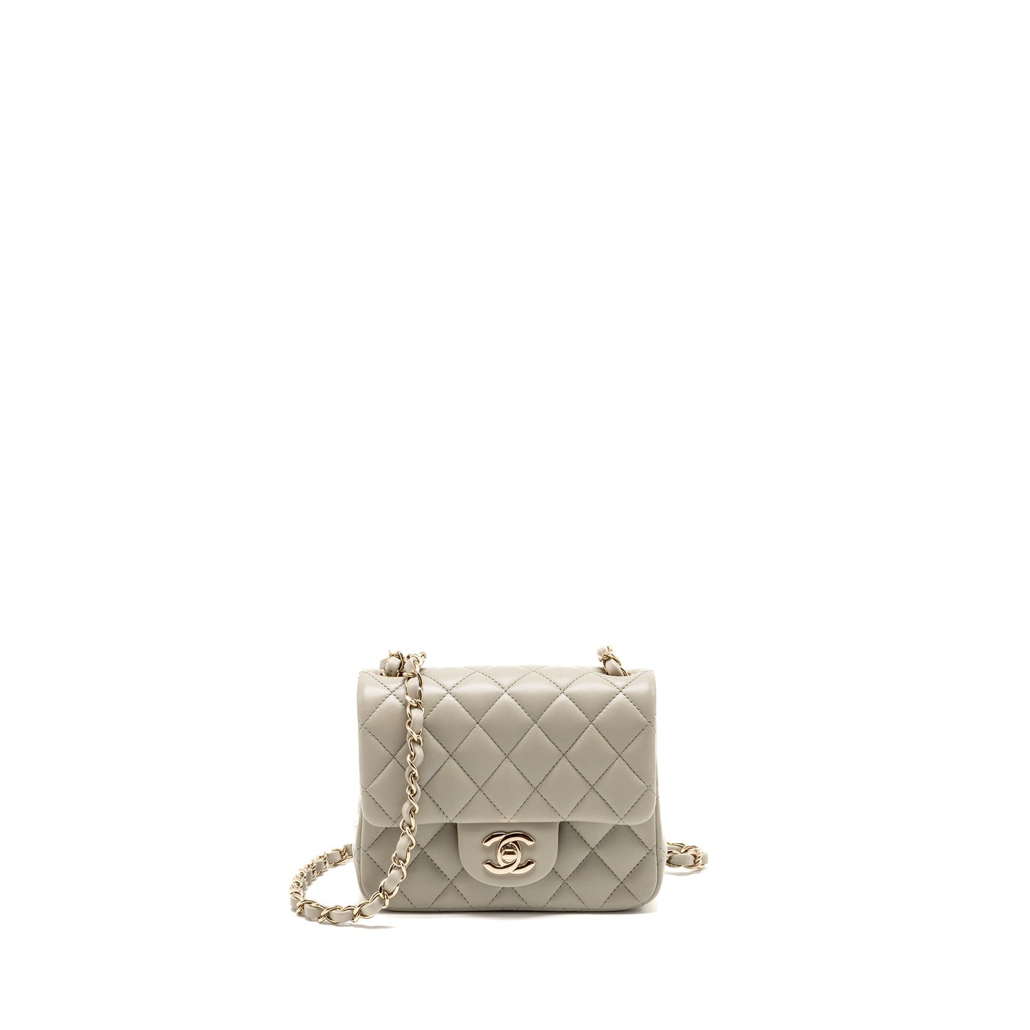 Chanel 22C Mini Square Flap Bag Lambskin Light Grey LGHW (Microchip)