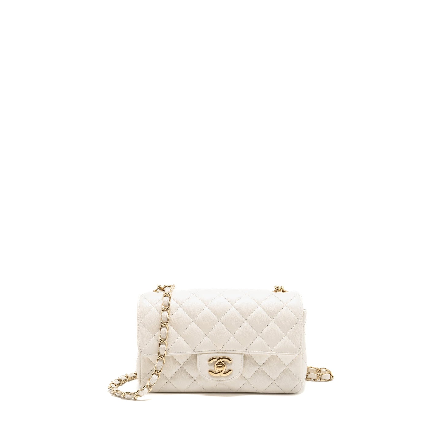 Chanel Mini Rectangular Flap Bag Caviar White LGHW