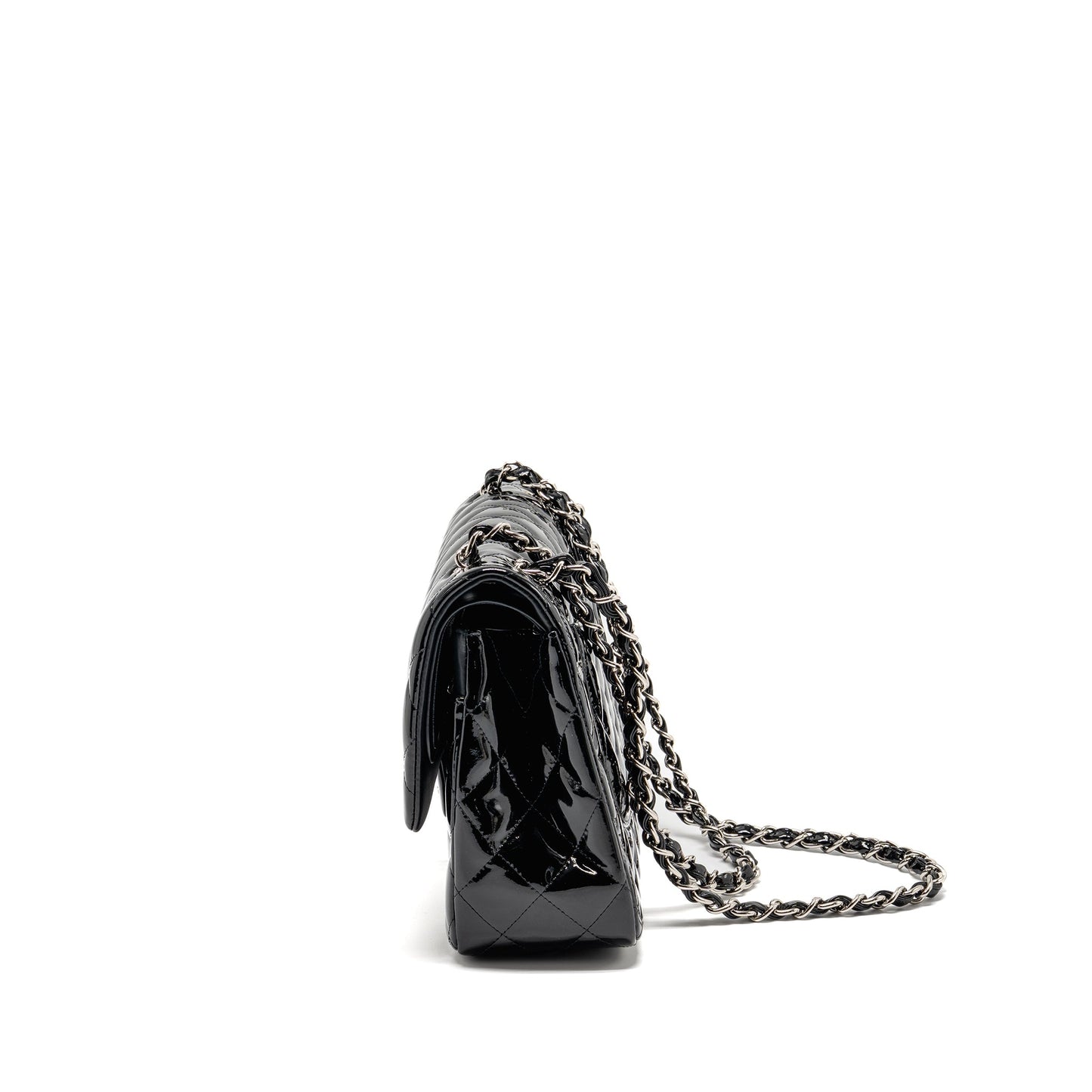CHANEL Jumbo Classic Double Flap Bag Patent Black SHW