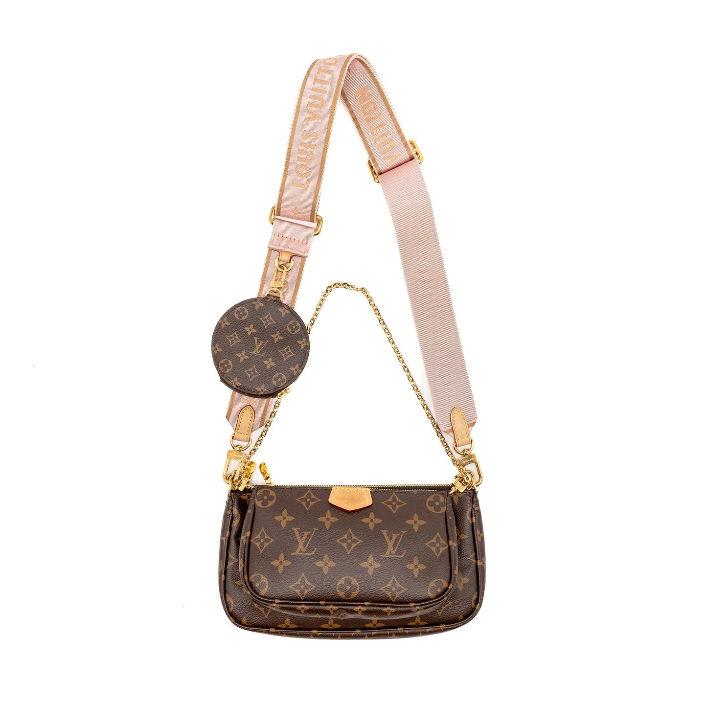 Louis Vuitton Multi Pochette Accessories Rose Clair Strap Monogram Canvas GHW