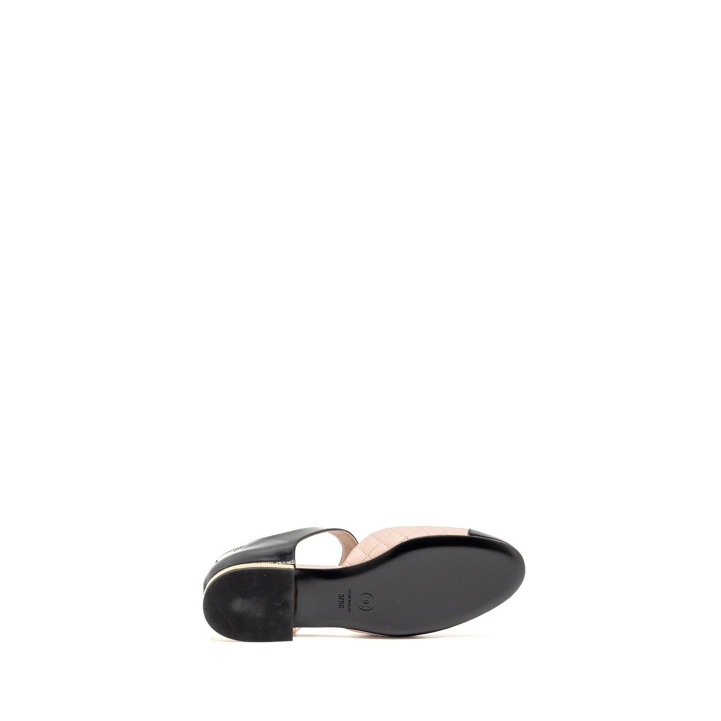 Chanel Size 37.5 Mary Janes Ballet Flats Leather/Patent Black/Light Pink GHW