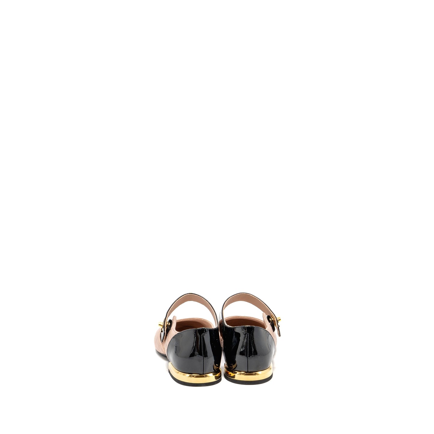 Chanel Size 37.5 Mary Janes Ballet Flats Leather/Patent Black/Light Pink GHW