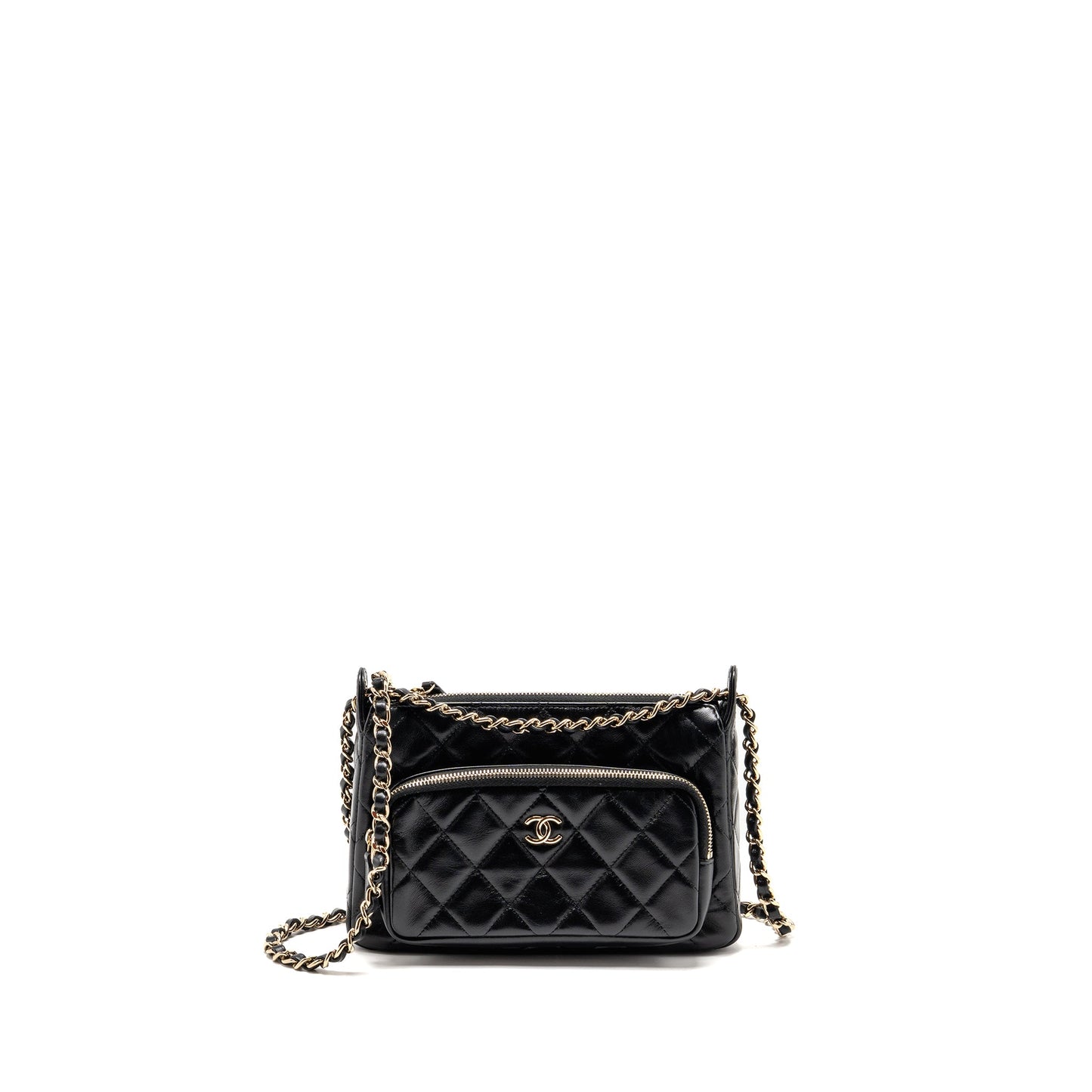 Chanel 25C Camera Bag Shiny Lambskin Black LGHW (Microchip)