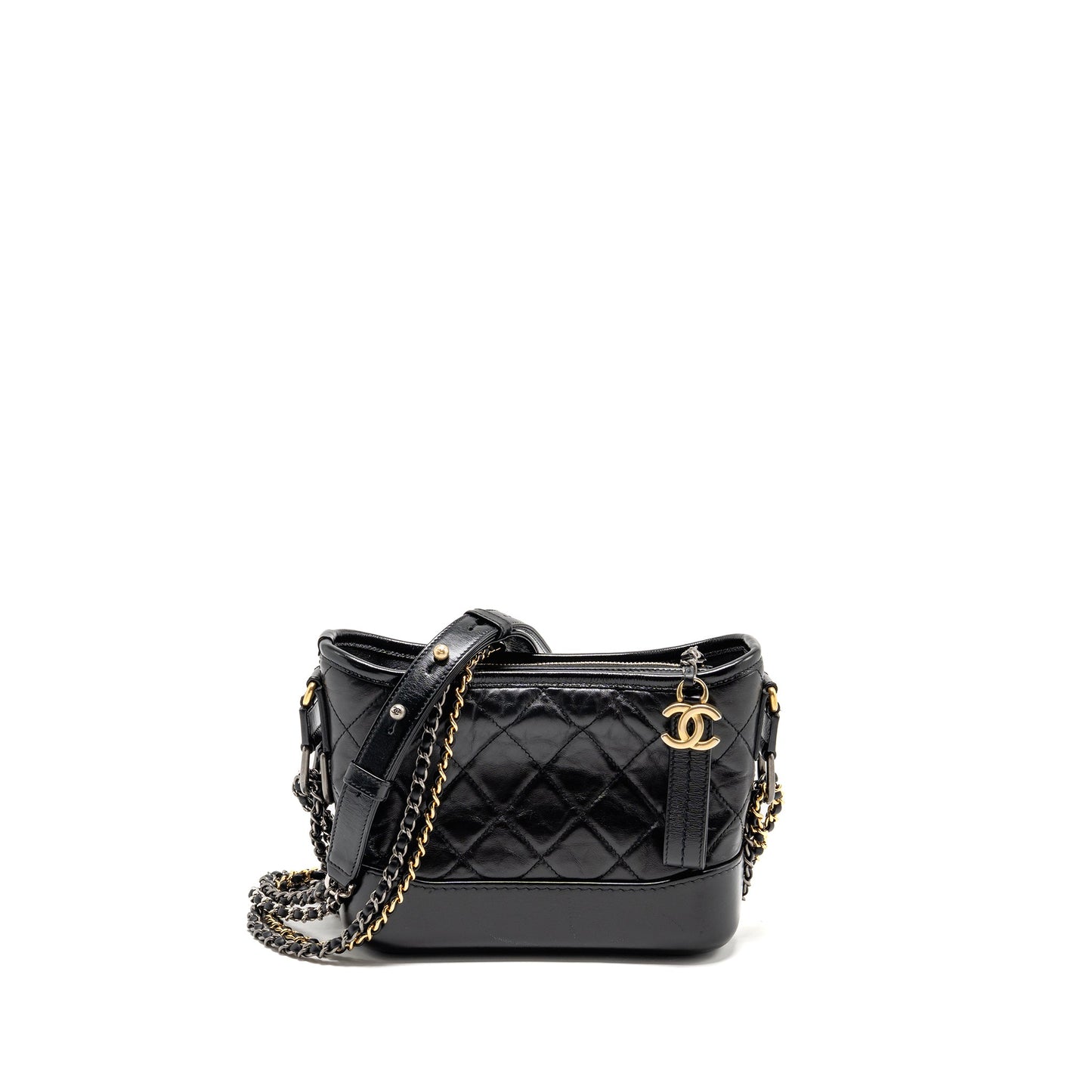 Chanel Small Gabrielle Hobo Bag Aged Calfskin Black Multicolour Hardware