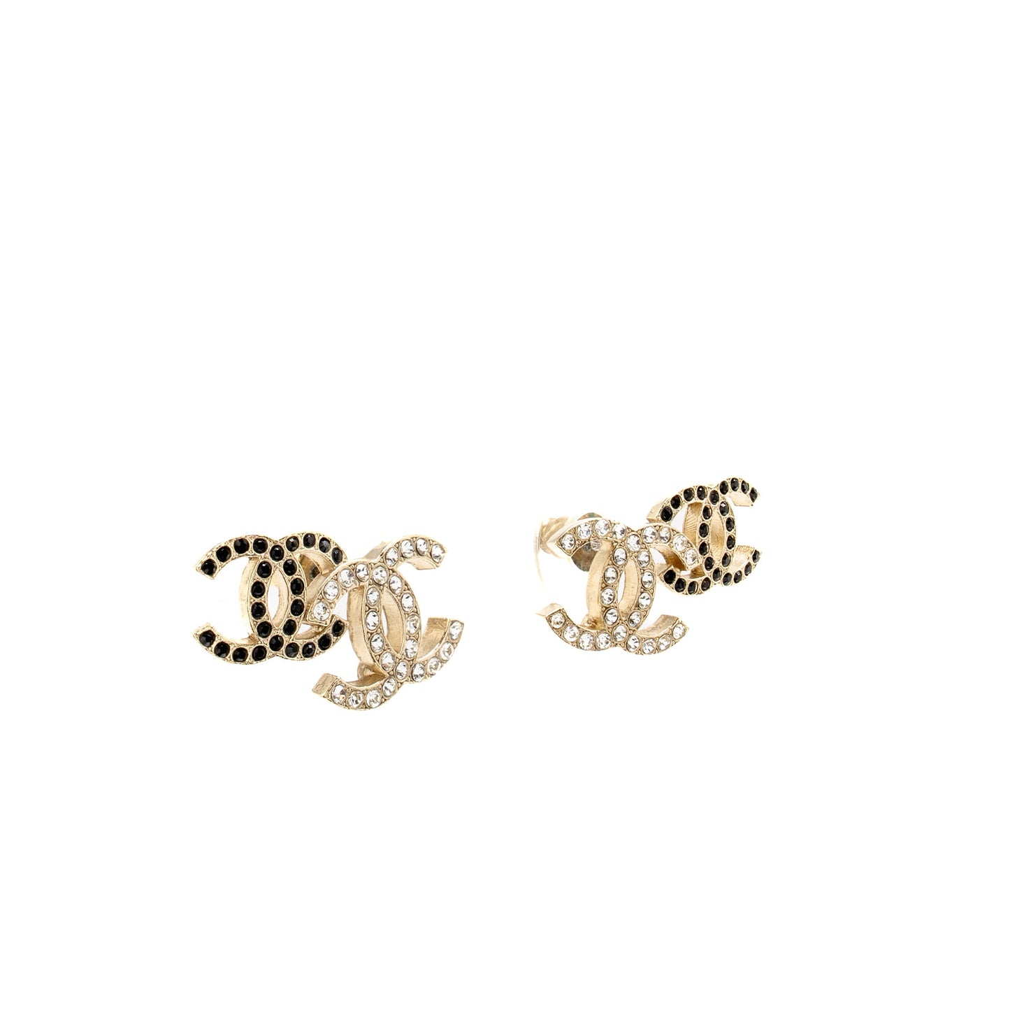 Chanel Double CC Earrings Crystal Light Gold Tone