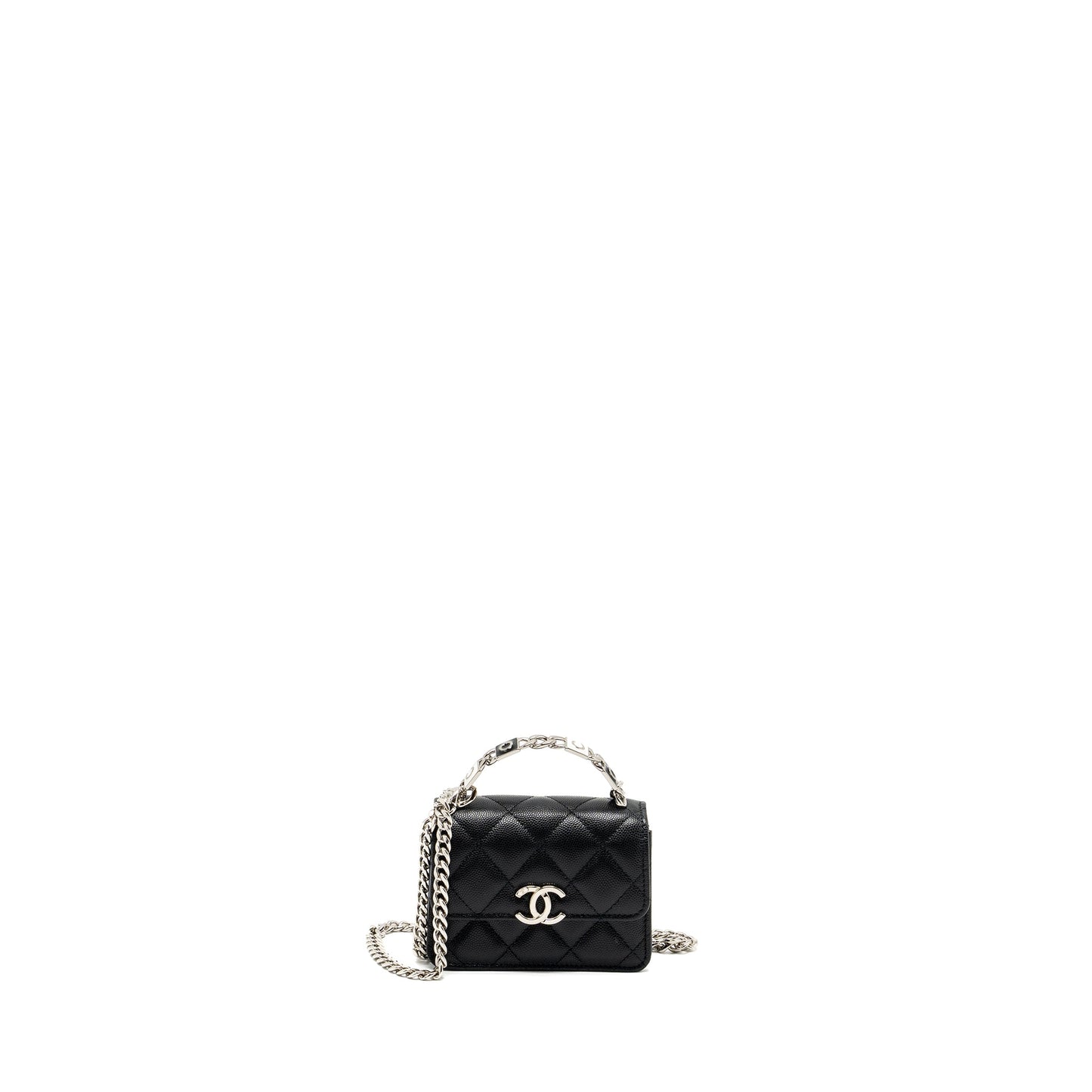 Chanel 22S coco lettering MINI flap bag with enamel top handle caviar black SHW