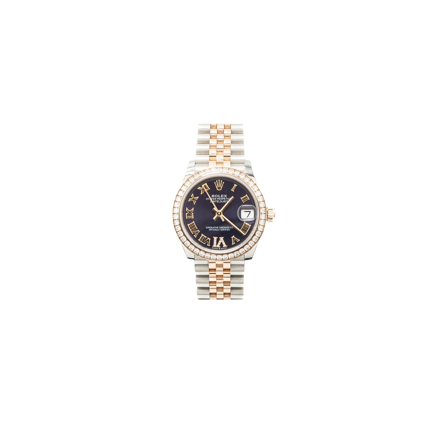 Rolex 31mm Datejust Oyster Perpetual Oystersteel, Aubergine Diamond-set Dial Jubilee Bracelet Everose Gold with diamonds M278381rbr-63361