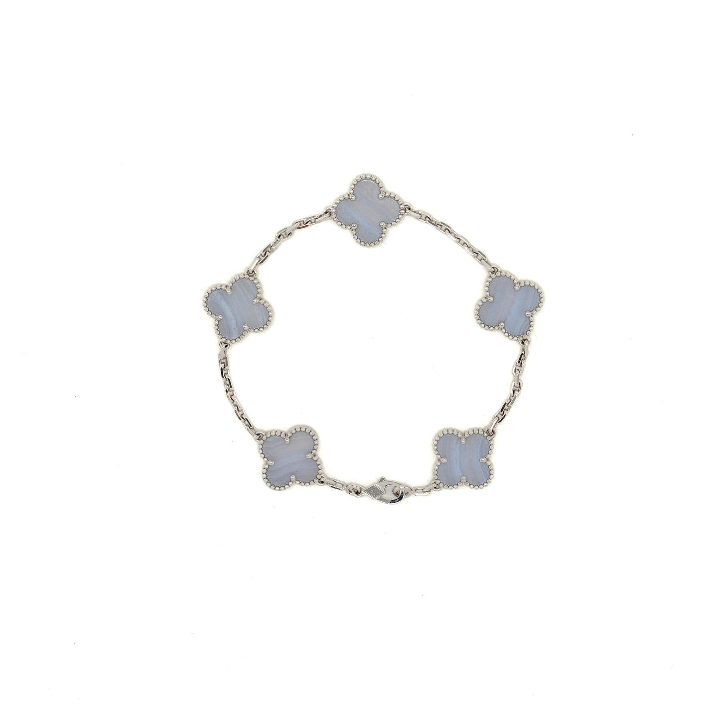 Van Cleef & Arpels Vintage Alhambra Bracelet 5 Motif White Gold, Chalcedony