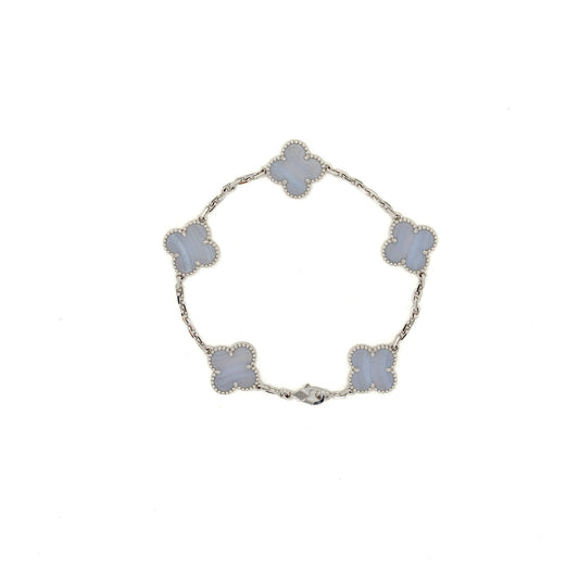 Van Cleef & Arpels Vintage Alhambra Bracelet 5 Motif White Gold, Chalcedony