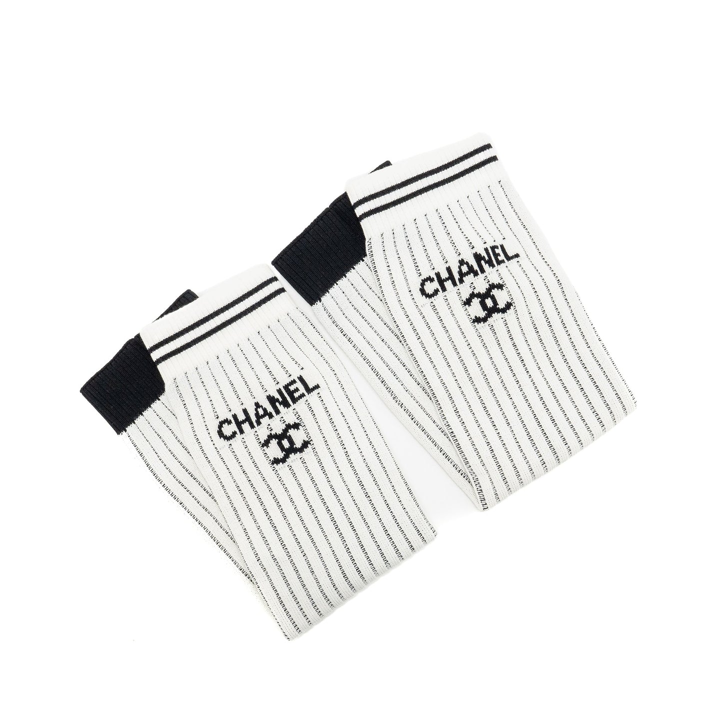Chanel 24c CC Logo Gaiters Leg Warmers Cotton White