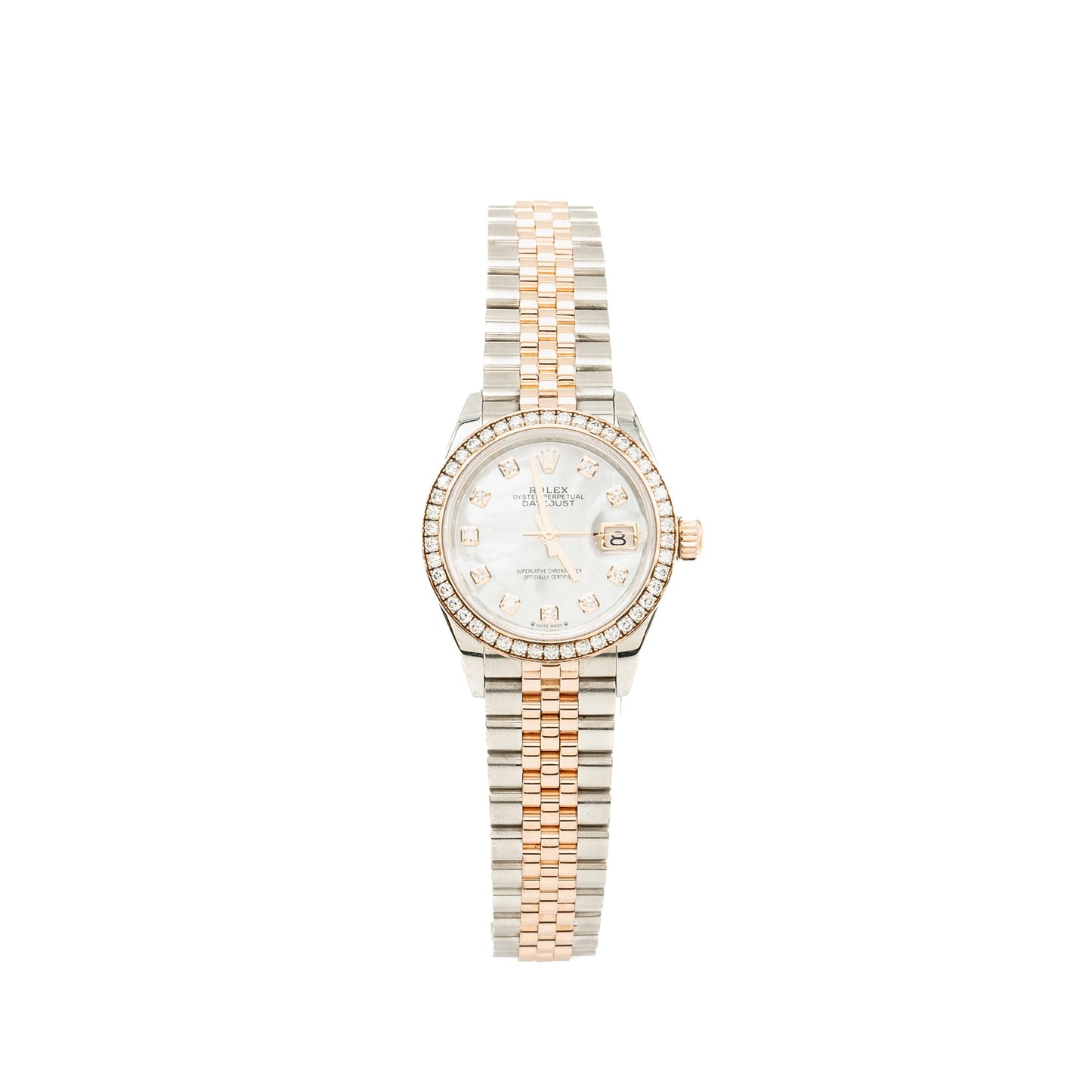 Rolex Lady-Datejust 28mm Oystersteel/Rose Gold/Diamonds, White Mother-of-Pearl Dial, Jubilee Bracelet Model:279381RBR