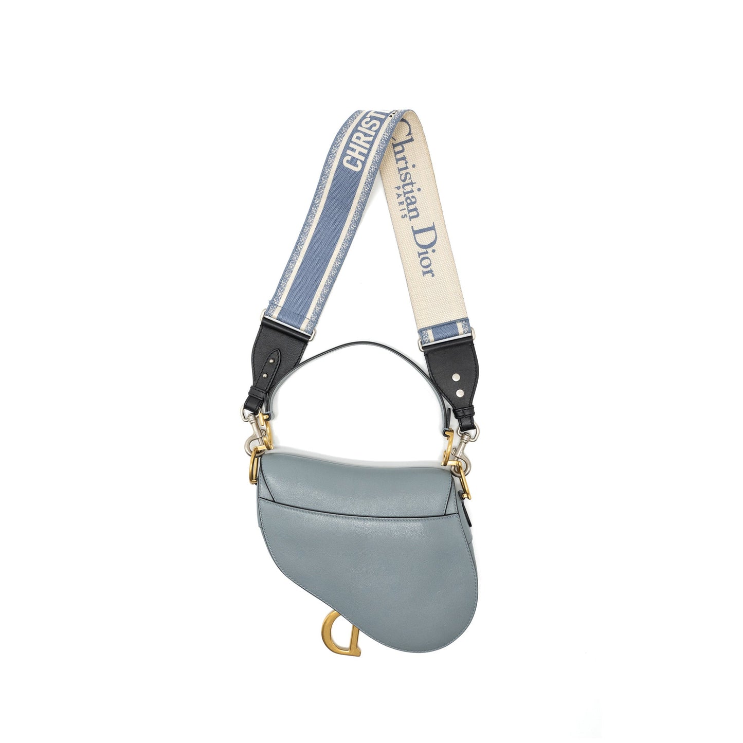 Luxury Dior Medium Saddle Bag Goatskin Light Blue GHW