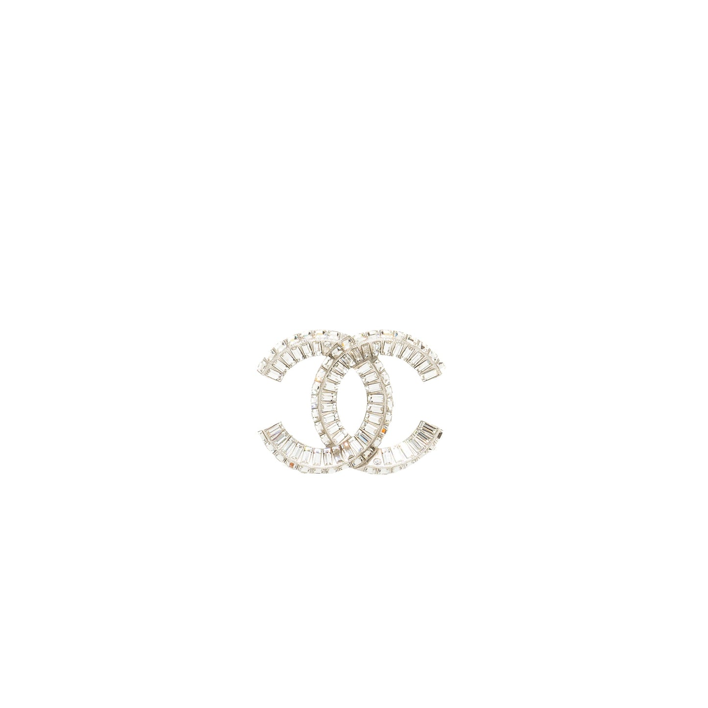 Chanel classic CC logo Brooch Crystal silver tone