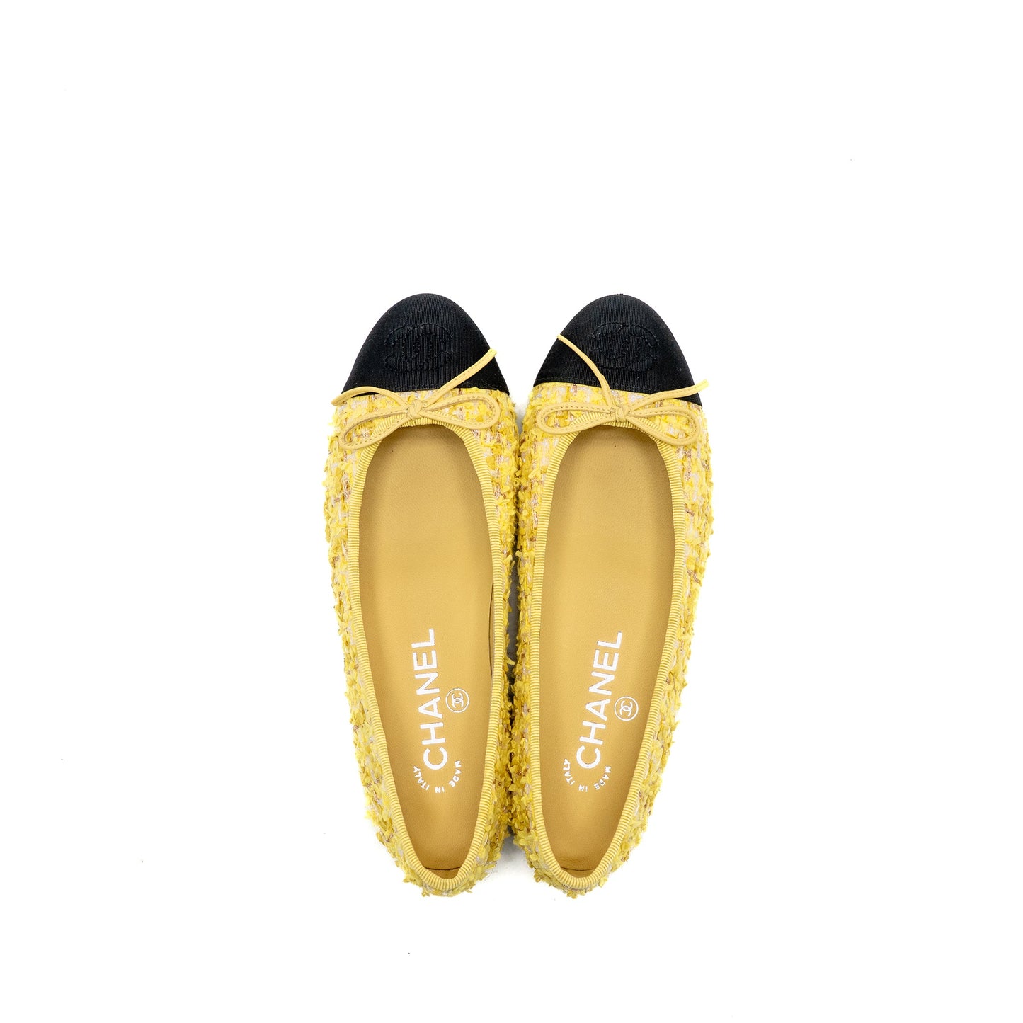 Chanel size 35 Ballerinas Flat Shoes Tweed Yellow/Black