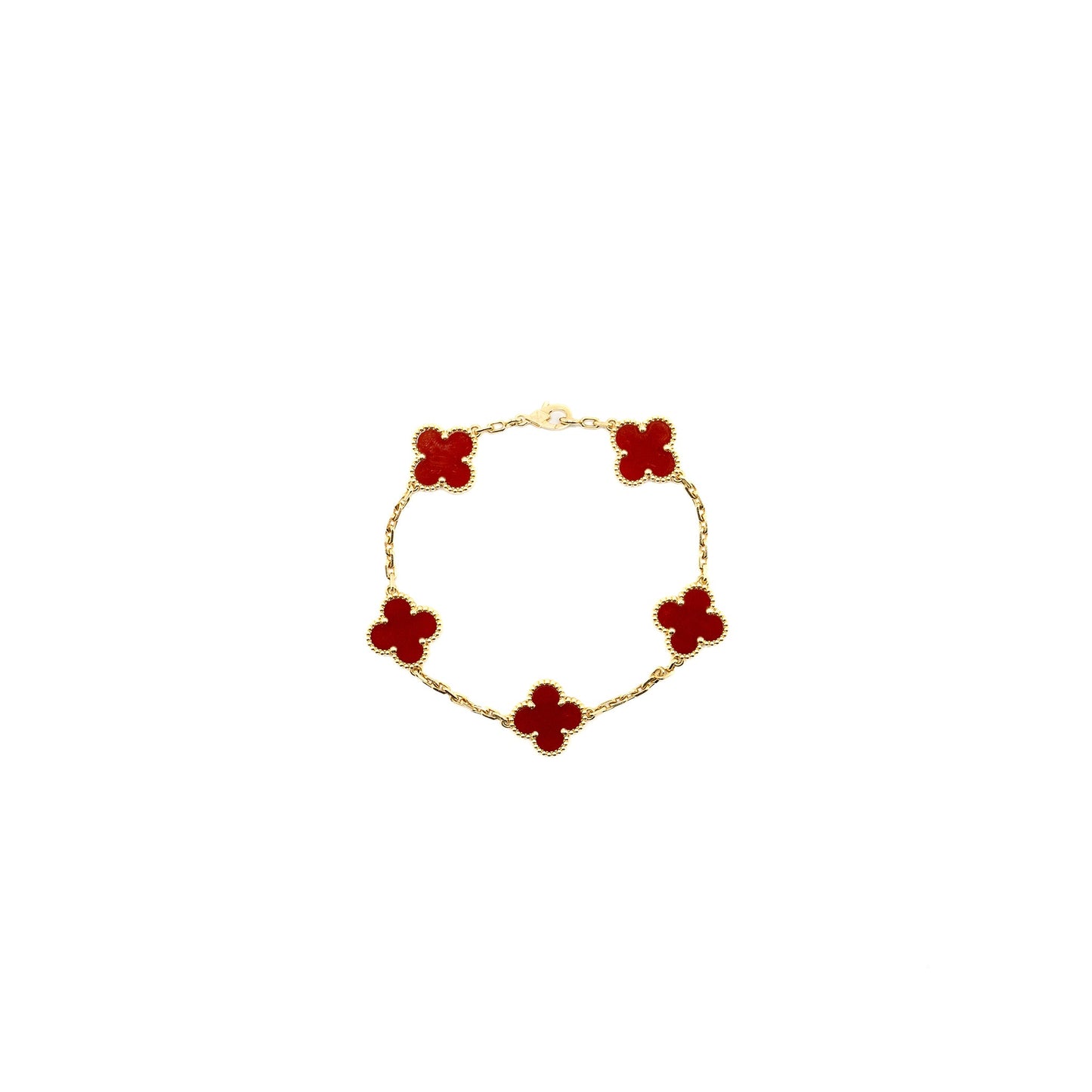 Van Cleef & Arpels Vintage Alhambra Bracelet 5 Motifs Carnelian Yellow Gold