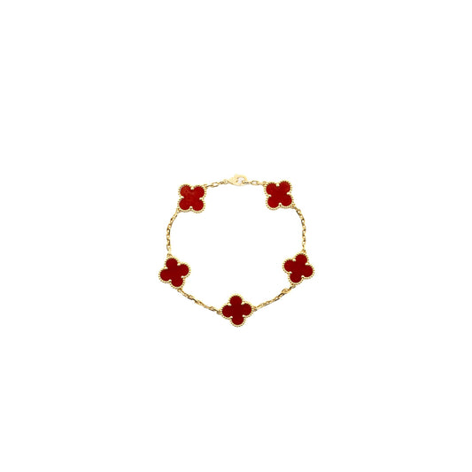 Van Cleef & Arpels Vintage Alhambra Bracelet 5 Motifs Carnelian Yellow Gold