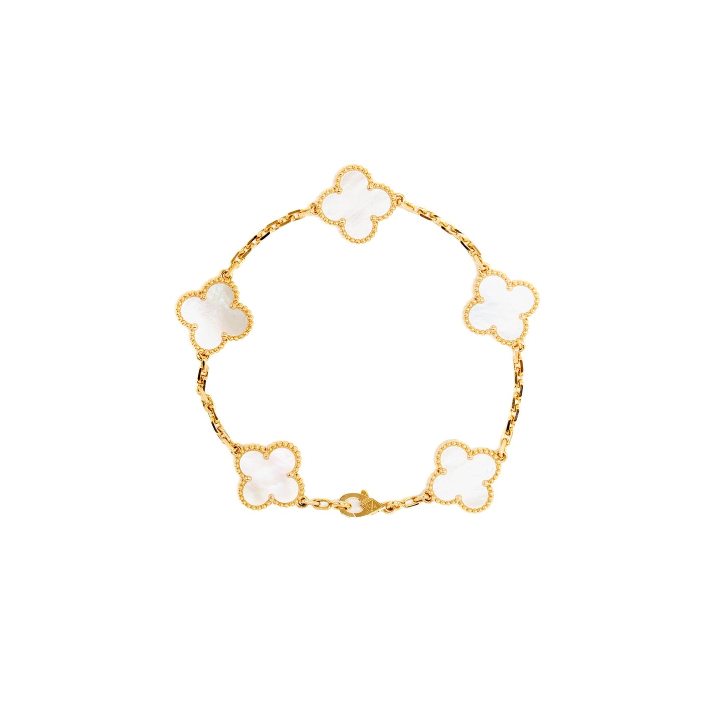 Van Cleef & Arpels Vintage Alhambra 5-Motif Bracelet, Yellow Gold/White Mother-of-Pearl