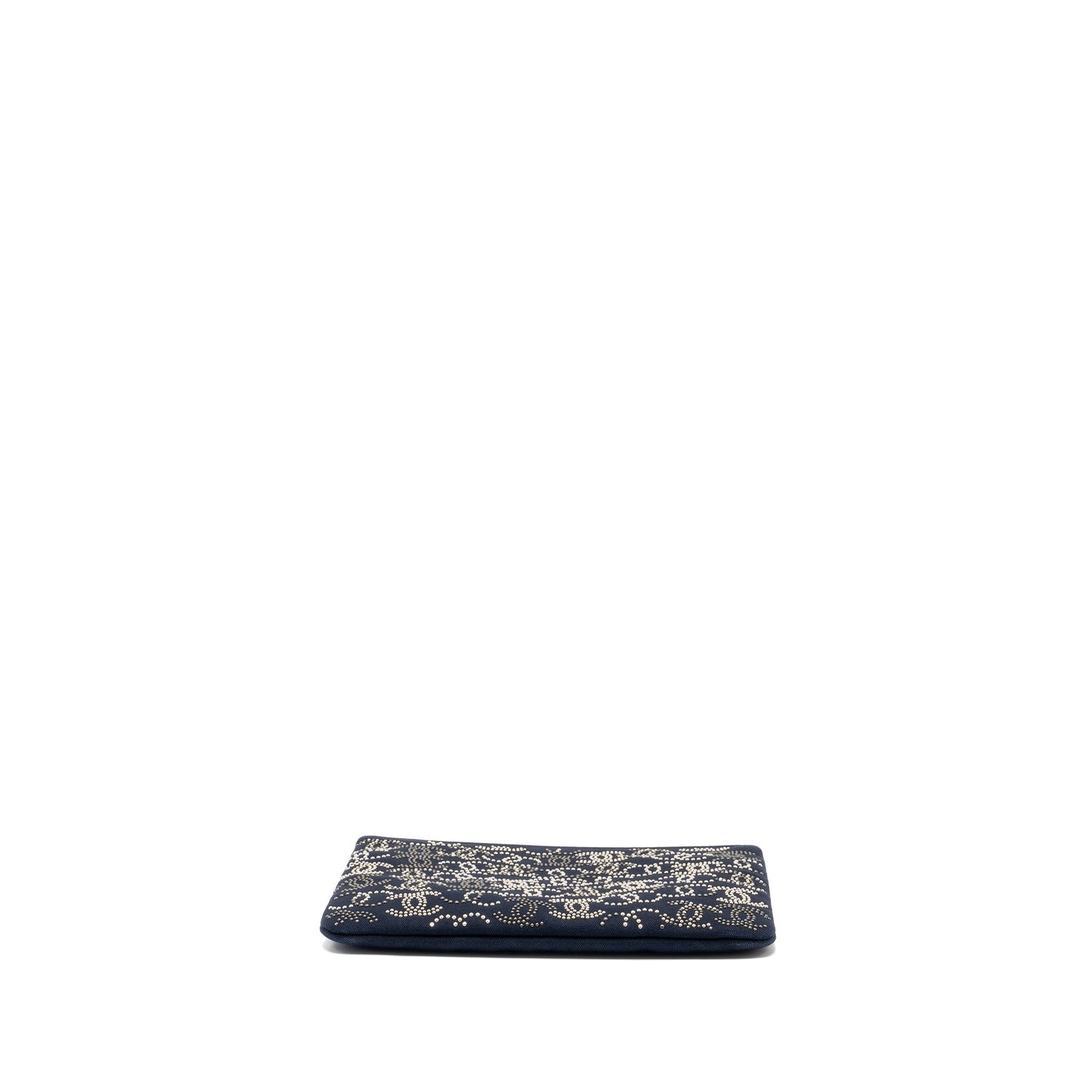 Chanel Double Side Zip Pouch/Zip Clutch Fabric Black Ruthenium Hardware